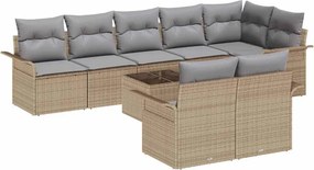 vidaXL Σετ Καναπέ Κήπου με μαξιλάρι 9 pcs Μπεζ Πολυ ράταν