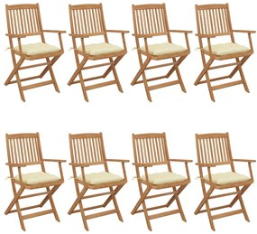 3074984 vidaXL Καρέκλες Κήπου Πτυσσόμενες 8 τεμ Μασίφ Ξύλο Ακακίας &amp; Μαξιλάρια Λευκό, 1 Τεμάχιο
