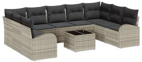 vidaXL Σετ Καναπέ Κήπου με μαξιλάρι 10 pcs Ανοιχτό γκρι Πολυ ράταν