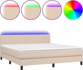 vidaXL Κρεβάτι Boxspring Στρώμα&amp;LED Καπουτσίνο 180x200 εκ. Συνθ. Δέρμα
