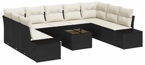 vidaXL Σετ Καναπέ Κήπου με μαξιλάρι 10 pcs Μαύρο Πολυ ράταν