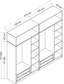 Εξαφυλλη Ντουλαπα με Πατάρι Λευκο KALEO 52x270x235