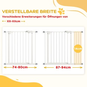 Dog Door Gate Barrier Pet Gate Metal Plastic 74-80/87-94cm Λευκό