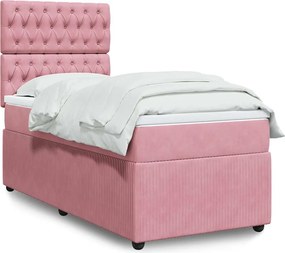 vidaXL Κρεβάτι Boxspring με Στρώμα Ροζ 90x200 εκ. Βελούδινο