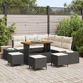 vidaXL Σετ Καναπέ Κήπου με μαξιλάρι 9 pcs Μαύρο Πολυ ράταν