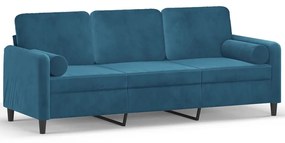Καναπές Τριθέσιος Μπλε 180 εκ. Βελούδινος με Μαξιλάρια - Μπλε
