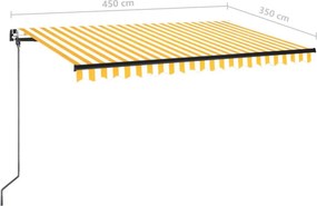 vidaXL Χειροκίνητη Τέντα 4,5 x 3,5 m Κίτρινο και λευκό ριγέ