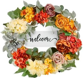 VEVOR Artificial Decorative Wreath 24 in Red Orange Yellow Hydrangeas Roses