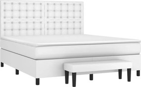 vidaXL Κρεβάτι Boxspring με Στρώμα Λευκό 180x200 εκ. Συνθετικό Δέρμα