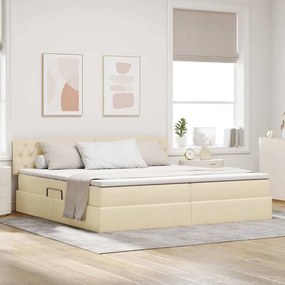 vidaXL LED Κρεβάτι αποθήκευσης με στρώμα Κρέμ 200 x 200 cm Ύφασμα