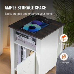 VEVOR Farmhouse End Table Night Stand with USB Outlets LED Light Set of 2 White