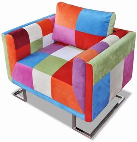 vidaXL Πολυθρόνα Cube με Σχέδιο Patchwork και Πόδια Χρωμίου Υφασμάτινη