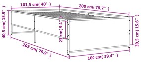 Πλαίσιο Κρεβατιού Γκρι Sonoma 100x200 εκ. Επεξ. Ξύλο &amp; Μέταλλο - Γκρι