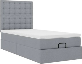 vidaXL Οθωμανικό κρεβάτι με στρώμα &amp; LEDs Ανοιχτό γκρι Ύφασμα