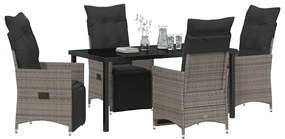 vidaXL Σέτ φαγητού για κήπο με μαξιλάρι 5 pcs Γκρι Πολυ ράταν