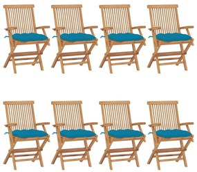 3072908 vidaXL Καρέκλες Κήπου 8 τεμ. από Μασίφ Ξύλο Teak με Γαλάζια Μαξιλάρια Μπλε, 1 Τεμάχιο