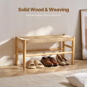 VEVOR Rattan Bench Wooden Bench 31.5 Inches for Entryway Living Room &amp; Bedroom