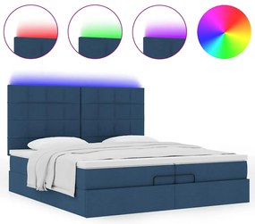 vidaXL Οθωμανικό κρεβάτι με στρώματα &amp; LEDs Μπλε 200x200cm ύφασμα