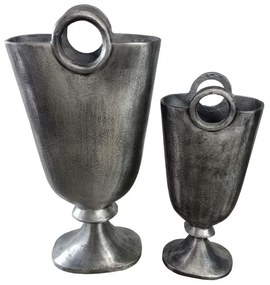 Βάζο Αλουμινίου Rengo 022175 (Σετ 2τμχ) L: 26x10xY50cm, M: 18x10xY40cm Antique Silver Aluminium