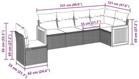 vidaXL Καναπές Κήπου 6 Τεμαχίων Μαύρο από Συνθετικό Ρατάν με Μαξιλάρια