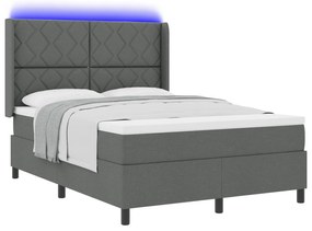 vidaXL Κρεβάτι Box Spring με Στρώμα & LED Γκρι Σκούρο 160x200 εκ Υφασμάτινο