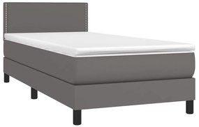 Κρεβάτι Boxspring με Στρώμα &amp; LED Γκρι 90x190 εκ. Συνθ. Δέρμα - Γκρι