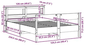 Σκελετός Κρεβατιού Χωρίς Στρώμα 120x200 εκ Μασίφ Ξύλο Πεύκου - Καφέ