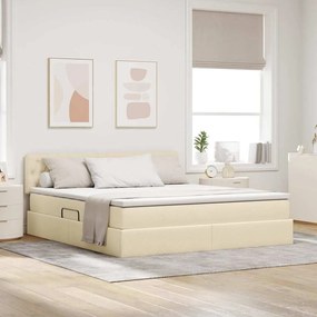 vidaXL LED Κρεβάτι αποθήκευσης με στρώμα Κρέμ 180 x 200 cm Ύφασμα