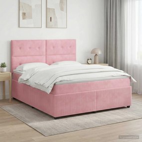 vidaXL Κρεβάτι box spring με στρώμα Ροζ 140 x 190 cm Βελούδο