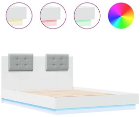 vidaXL Πλαίσιο Κρεβατιού με Κεφαλάρι / LED Λευκό 135 x 190 εκ.