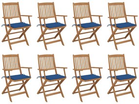 3075095 vidaXL Καρέκλες Εξ. Χώρου Πτυσσόμενες 8 τεμ. Ξύλο Ακακίας με Μαξιλάρια Μπλε, 1 Τεμάχιο