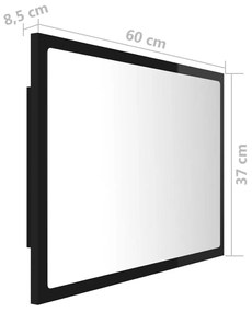 Καθρέφτης Μπάνιου με LED Γυαλ. Μαύρο 60x8,5x37 εκ. Ακρυλικός - Μαύρο