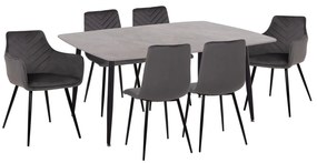 Σετ Τραπεζαρίας RAVEN C21070.03 7τεμ. Κεραμική Επιφάνεια - 4 Καρέκλες & 2 Πολυθρόνες Γκρί 160x80x74 εκ.