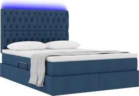 vidaXL LED Κρεβάτι αποθήκευσης με στρώμα Μπλε 140 x 190 cm Ύφασμα