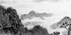 Εικόνα ενός κινεζικού τοπίου στην ομίχλη σε ασπρόμαυρο - 100x50