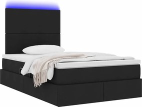 vidaXL LED Κρεβάτι αποθήκευσης με στρώμα Μαύρο 120 x 200 cm Ύφασμα
