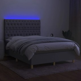 vidaXL Κρεβάτι Boxspring με Στρώμα &amp; LED Αν.Γκρι 140x200εκ. Υφασμάτινο