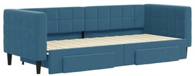 vidaXL Καναπές Κρεβάτι Συρόμενος Μπλε 80x200 εκ. Βελούδινος Συρτάρια