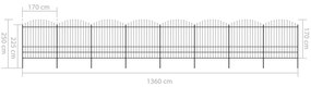 vidaXL Κάγκελα Περίφραξης με Λόγχες Μαύρα (1,75-2) x 13,6 μ. Ατσάλινα