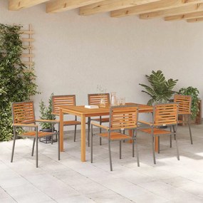 vidaXL Σέτ φαγητού για κήπο 7 pcs Γκρι Πολυ ράταν