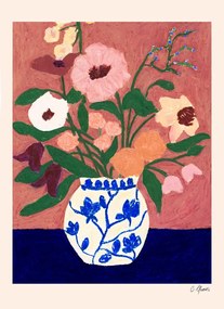 Πόστερ Flowers On Blue Table - Πολύχρωμο 30 x 40 cm THE POSTER CLUB