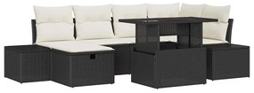 vidaXL Σετ Καναπέ Κήπου Ρυθμιζόμενο ύψος 7 pcs Μαύρο συνθετικό ρατάν