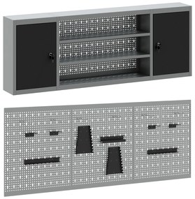 vidaXL Σετ Εργαλείων με 6 Τεμάχια και Πίνακα Pegboard Τοίχου Μαύρο Μέταλλο