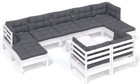 vidaXL Σαλόνι Κήπου Σετ 10 τεμ. Λευκό Μασίφ Ξύλο Πεύκου &amp; Μαξιλάρια