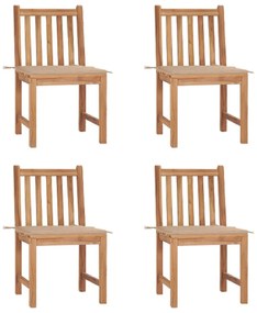 Καρέκλες Κήπου 4 Τεμαχίων από Μασίφ Ξύλο Teak με Μαξιλάρια - Μπεζ