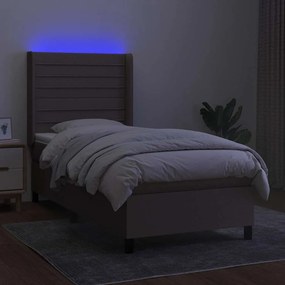 vidaXL Κρεβάτι Boxspring με Στρώμα &amp; LED Taupe 90x190 εκ. Υφασμάτινο