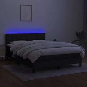 vidaXL Κρεβάτι Boxspring με Στρώμα &amp; LED Μαύρο 140x200 εκ. Υφασμάτινο