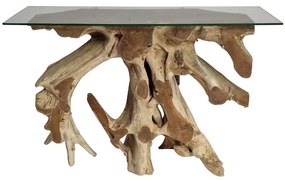 Artekko Munggur Ξύλινη Κονσόλα από Ρίζα Teak σε Ανοιχτό Καφέ (100x40x78)cm με Τζάμι (120x45)cm Artekko 201-0456