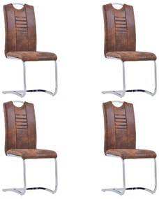 Καρέκλες Τραπεζαρίας «Πρόβολος» 4 τεμ. Καφέ Συνθετικό Καστόρι - Καφέ