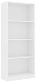 Βιβλιοθήκη με 4 Ράφια Λευκή 60 x 24 x 142 εκ. από Επεξ. Ξύλο - Λευκό
